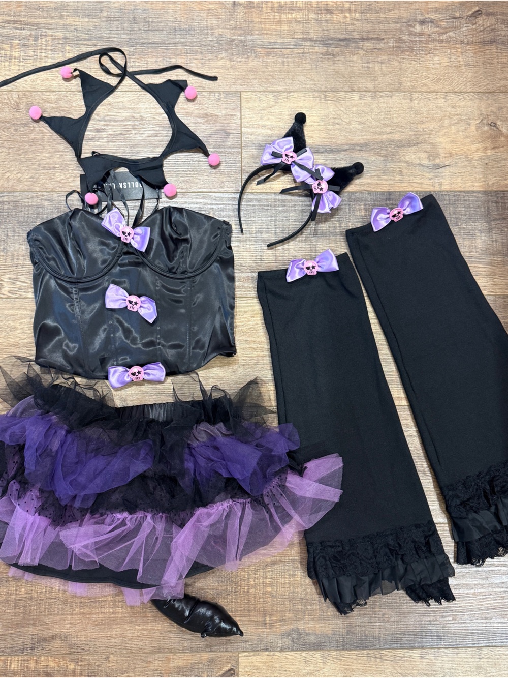 New Kuromi Halloween Cosplay Costume size Small Headband Corset Skirt Kawaii